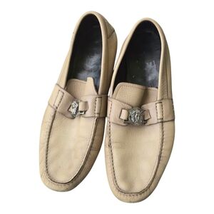 Versace Leather Loafers Mens Sz 44 (10) Silver Medusa Embellished Luxury Comfort